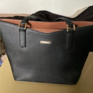 Calvin Klein Black and Tan Tote Bag